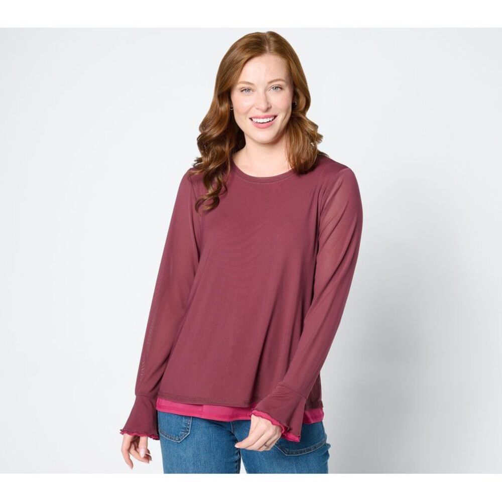 SUNNYLiFE Women's Top Sz XL Long Sleeve -Layer Mesh Red A659936